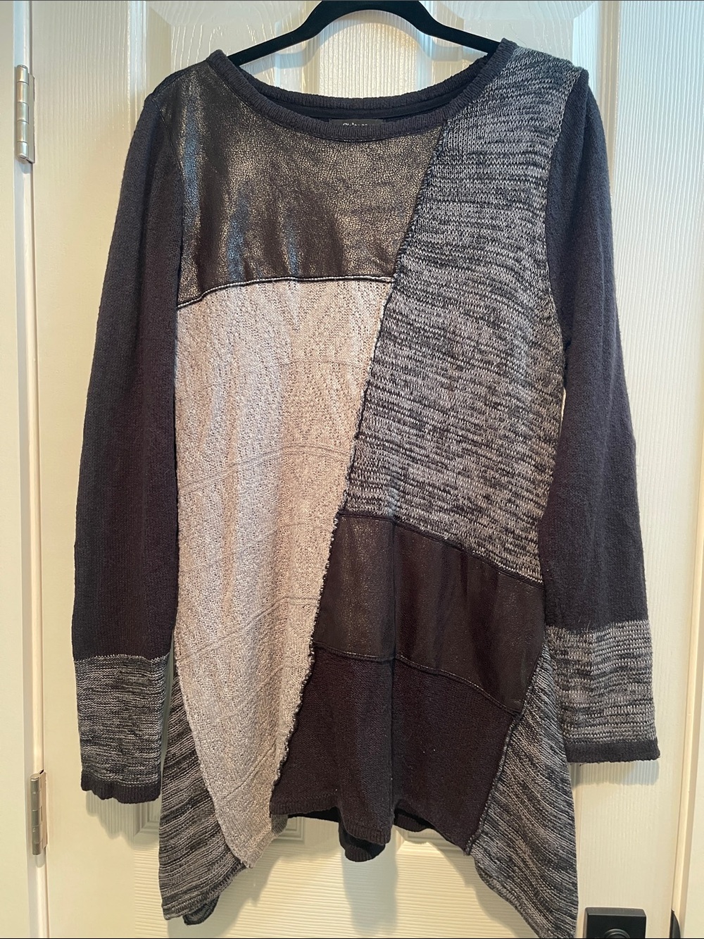 Style & Co. Patchwork Long Sleeve Tunic Sweater - Gray & Black